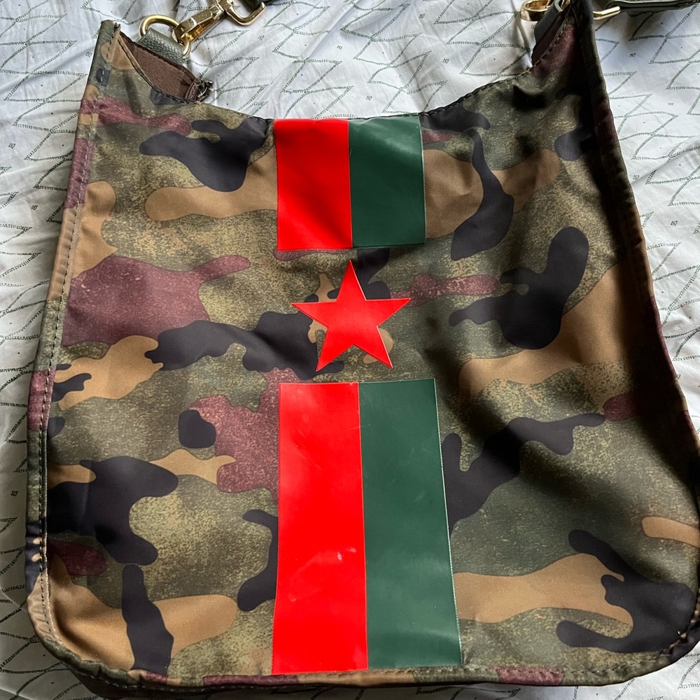 Ahdorned nylon camo messenger bag with adjustable strap